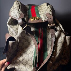 Gucci Ophida Supremd Large Beige and Brown Signature Backpack